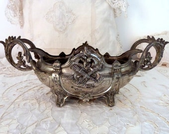 LARGE Antique French silverplated jardiniere planter plant pot Louis XVI floral decor French garden ornament cottage chic nordic decor gift