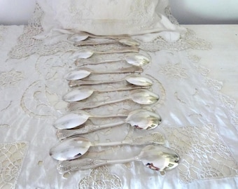 12 Vintage French silverplate silverware floral embossed dining spoons tableware set silverplated dinner spoons vintage table ware