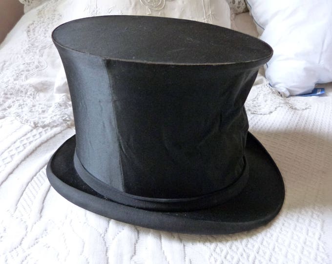 Antique French Silk Collapsible Top Hat Gibus Black Opera Steampunk Top