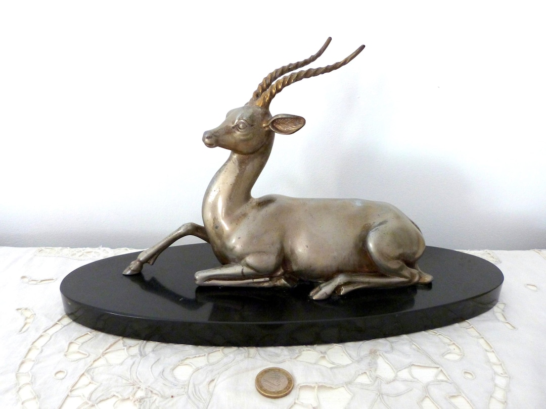Antique French Art Deco Silverplated Gazelle Antelope Sculpture