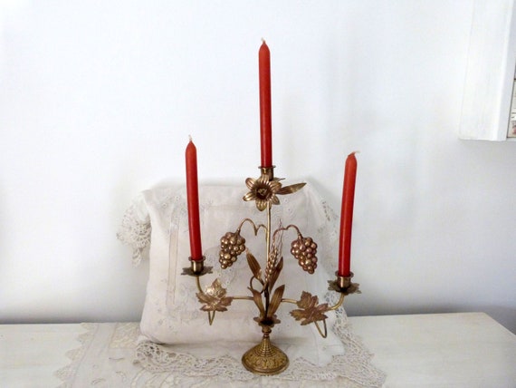 Antique French Bronze Standing Candle Stick Holder Floral