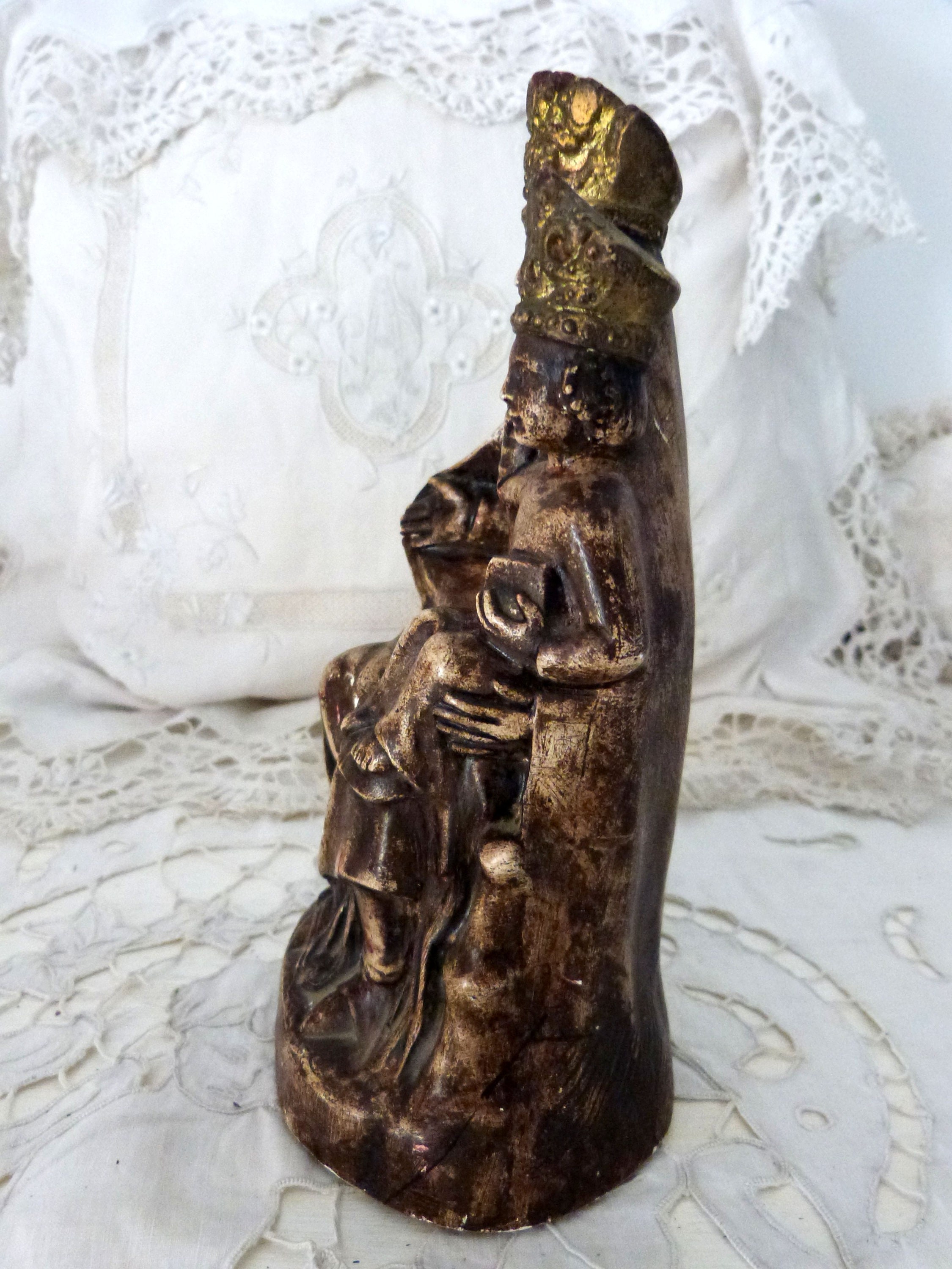 Holy Virgin Mary Statue Madonna With Infant Child Jesus Christ Antique ...