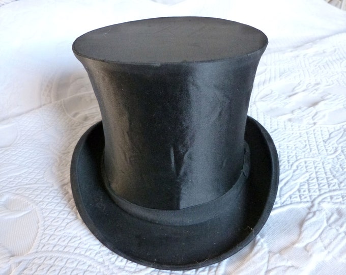 Antique French Silk Collapsible Top Hat Gibus Black Opera Steampunk Top