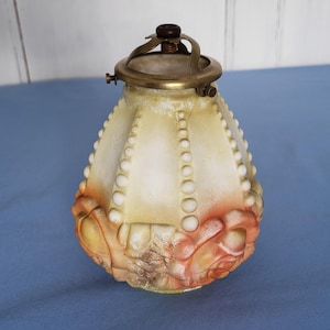 Antique French artdeco coloured frosted glass pendant light entryway hall lantern lighting hanging ceiling light lamp art deco shade w roses