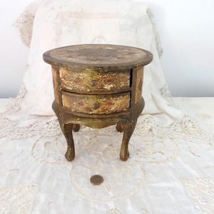 LARGE Vintage Florentine jewelry box chest drawers furniture trinket box, hand painted gilded in round commode shape, shabby chic decor