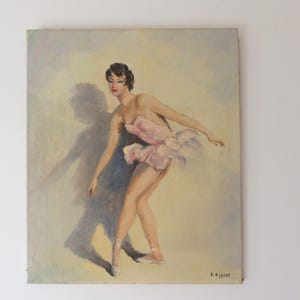 Vintage French signed oil painting w ballerina on canvas European art ballet ballerina in tutu dress painting, gift for ballerinas dancer