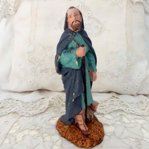 1900 Christmas nativity creche antique French handpainted terracotta santon figurine statue sheep guardian Christmas holiday home tree decor