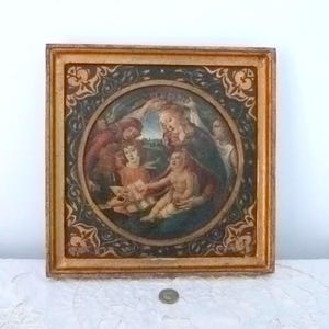 LARGE Antique Florentine Frame w Madonna Magnificat and Child Jesus Icon Religious Devotional Frame Gilded Wood Devotional Wall Art GIFT