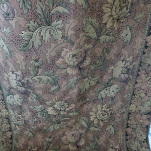 French Antique floral Gobelin tapestry window curtain drape floral drapery panel with flowers, 1800s vintage window drapery home decor