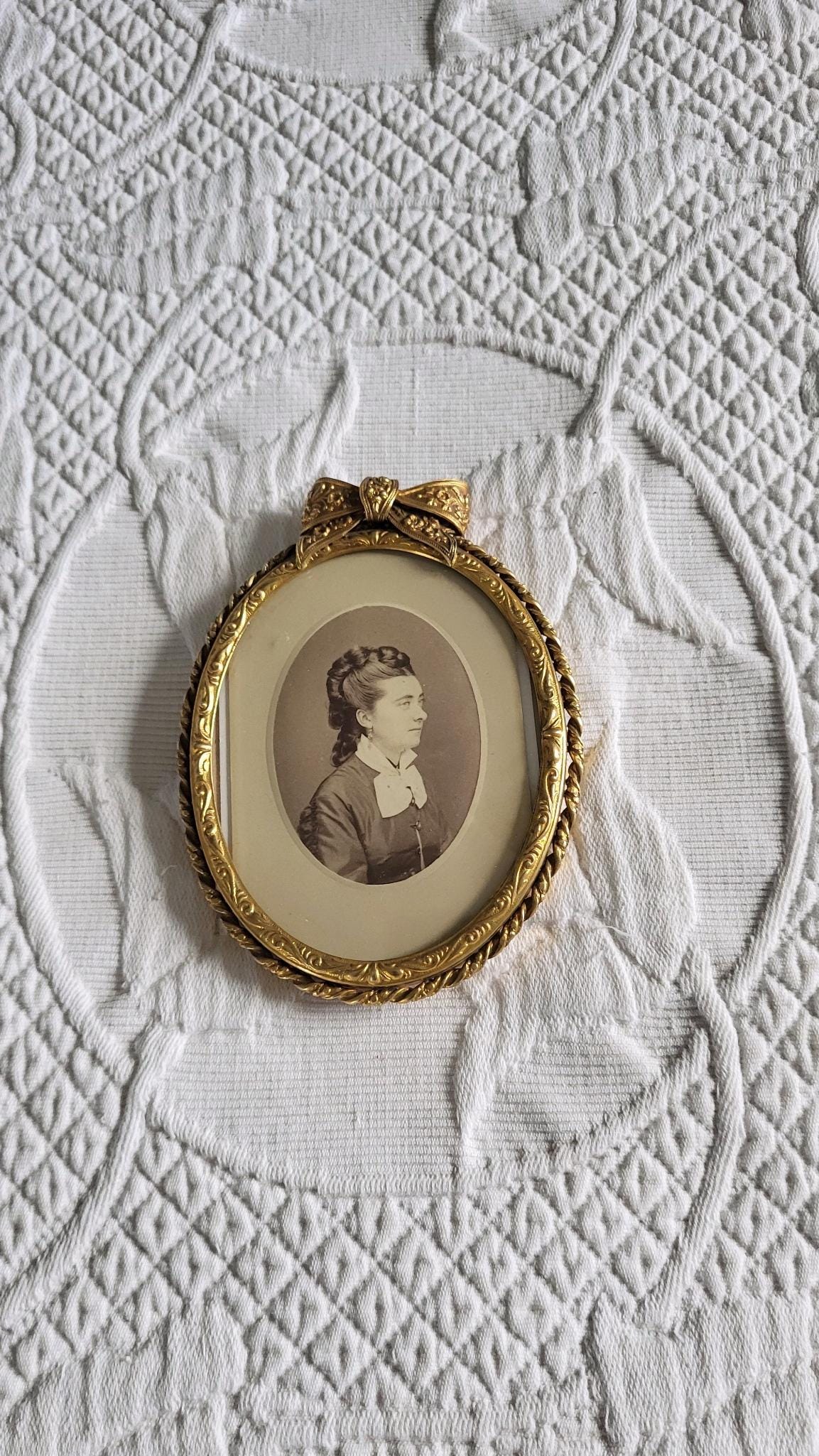 Antique French Oval Picture Frame W Ormolu Bow Ribbon W Tiny Roses