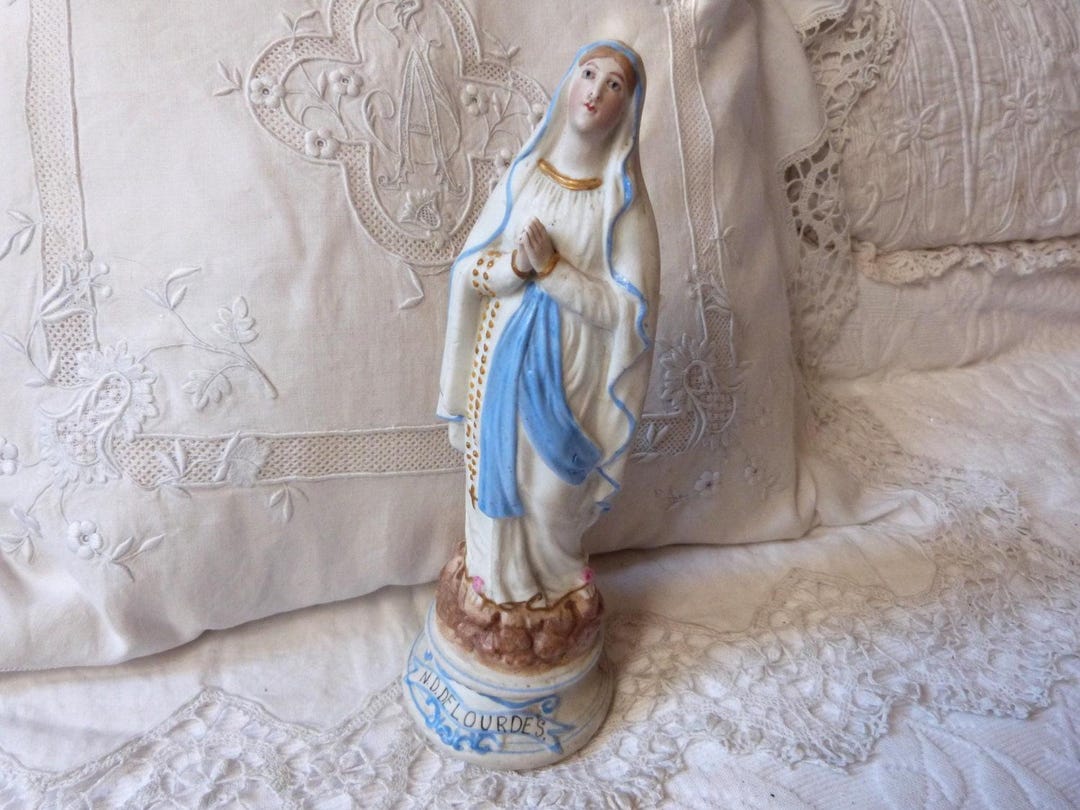 Antique French Holy Virgin Mary of Lourdes Signed Bisque Religious ...