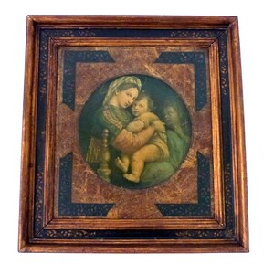 LARGE Antique Florentine frame madonna della seggiola sedia and child Jesus icon floral gilded wooden devotional religious frame art gift