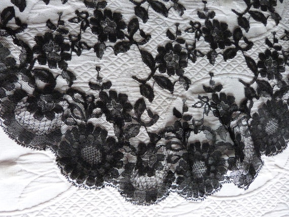 Antique French black lace mantilla veil catholic … - image 7