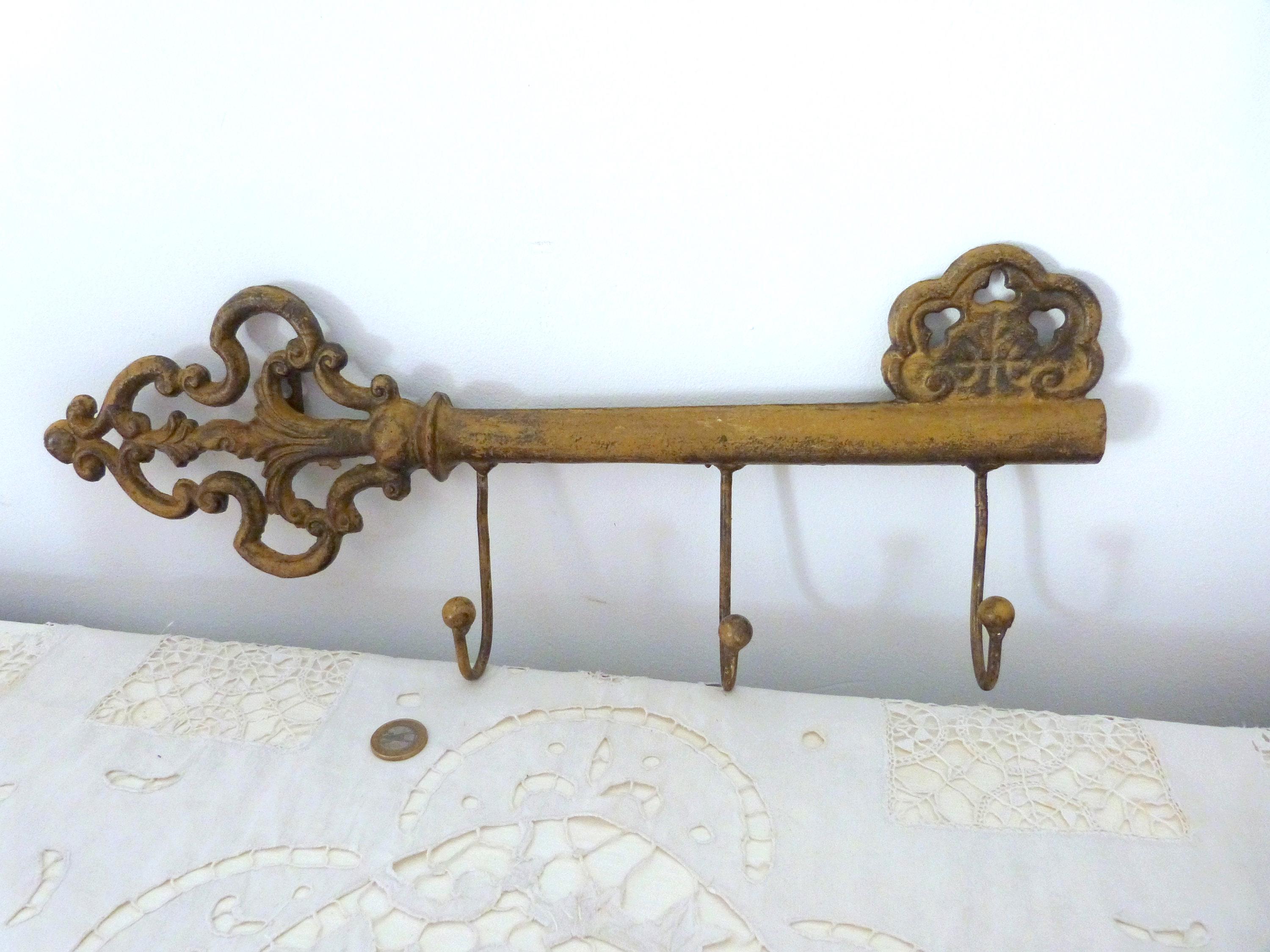 French Vintage Coat Hat Hook Rack, BIG Cast Iron Wall Coat Hanger