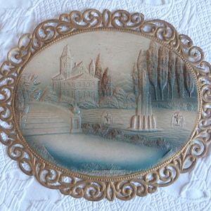 Grote antieke Franse reclamememorabilia uit de jaren 1900, papieren ephemera, verhoogd decoratief teken chromo w glitter, scrapbooking oud papieraanbod