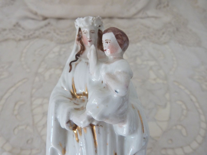 Madonna With Child Jesus Holy Virgin Mary Gilded Porcelain Statue ...
