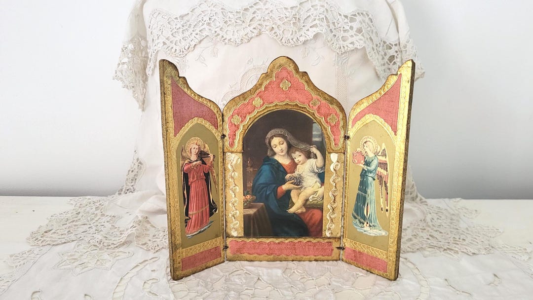 Vintage Florentine Italian Triptych Madonna and Child Jesus Travel Icon ...