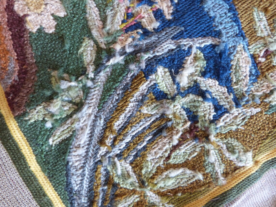 Vintage French needlepoint canvas wall hanging tapestry w hand Etsy