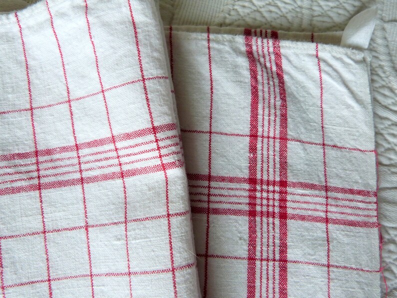 2 Antique French Linen Towels Red Striped Kitchen Dish Towels Etsy