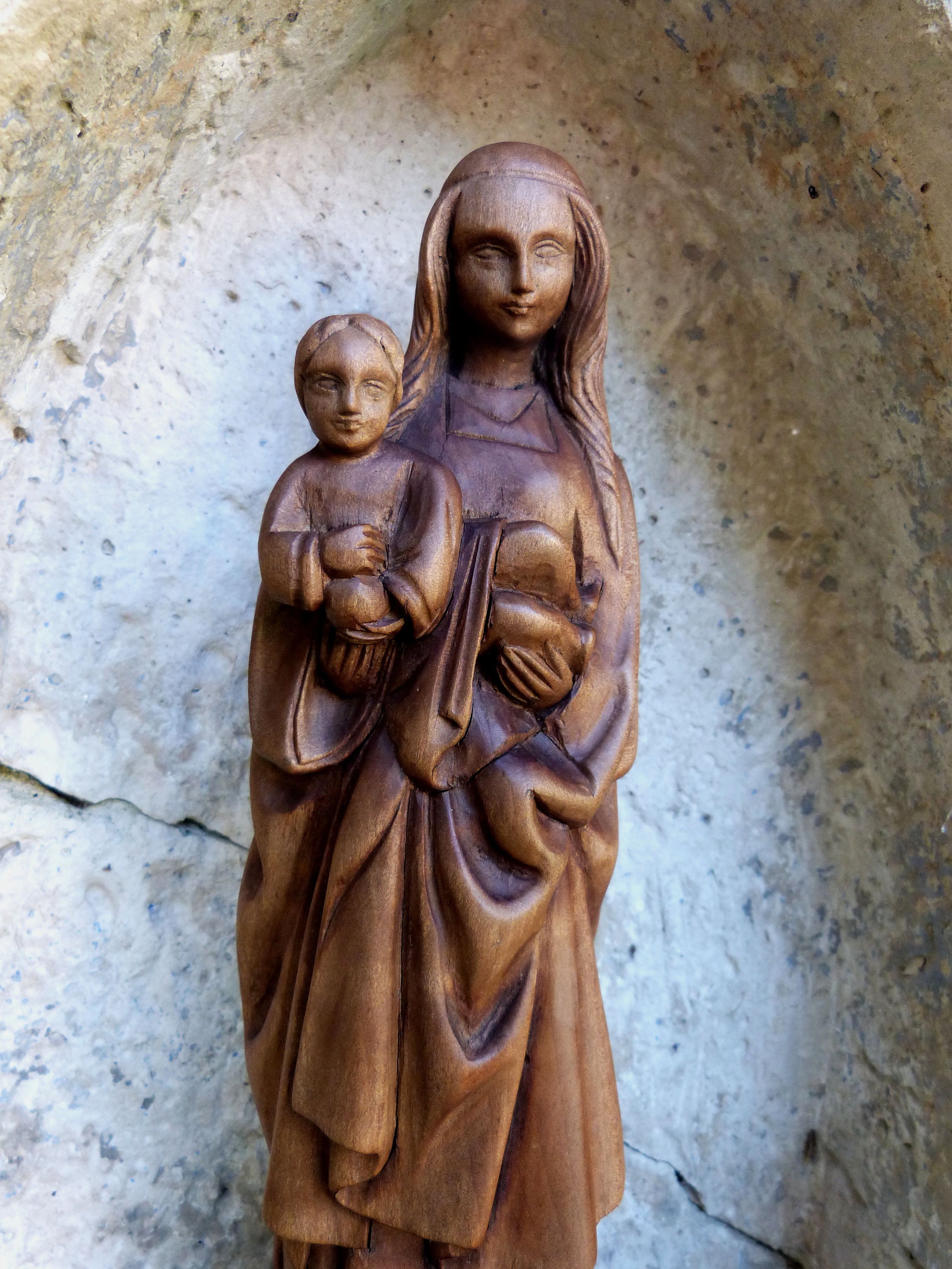 Holy Virgin Mary Statue Hand Carved Signed Wooden Madonna With Child ...