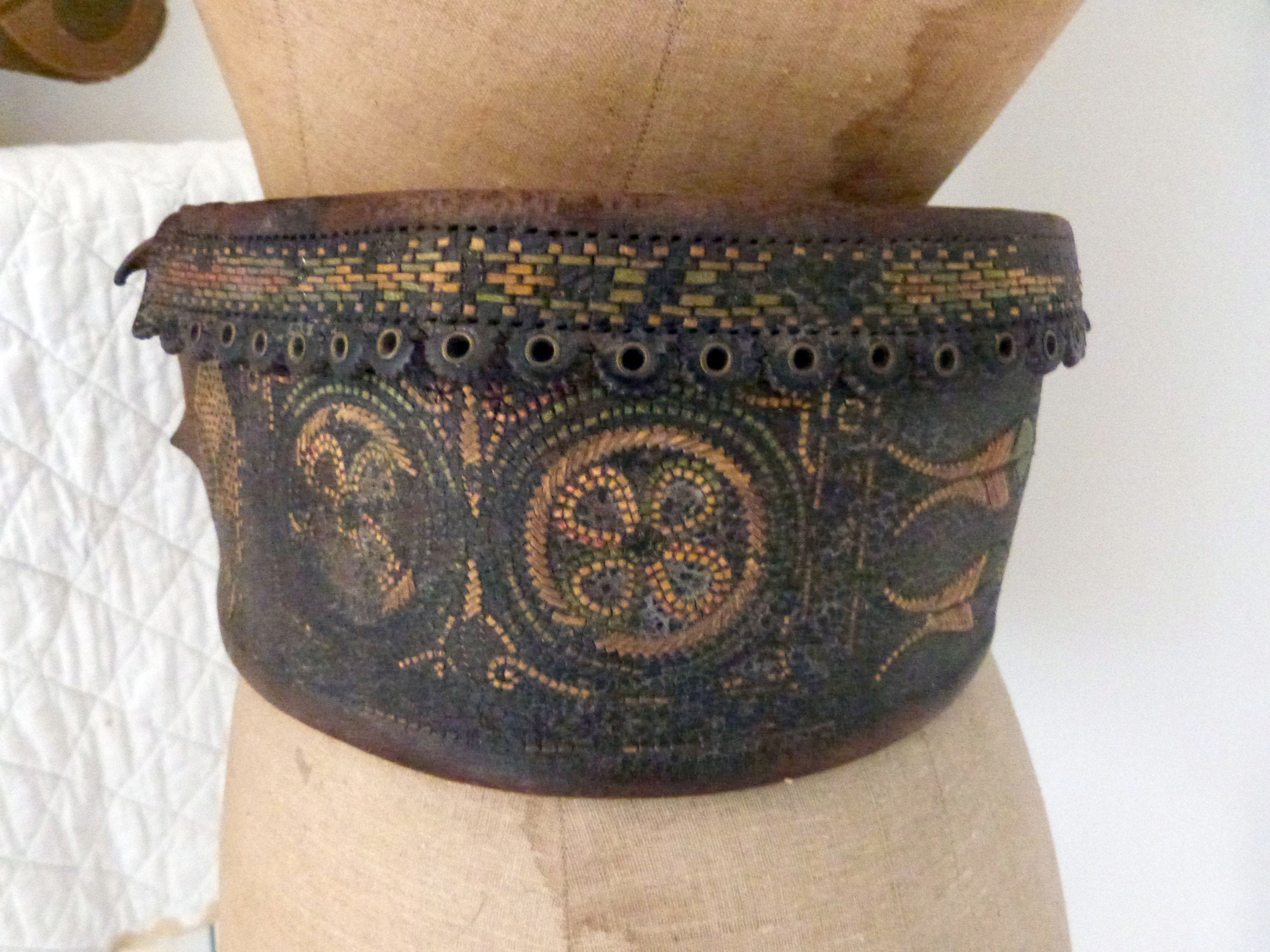 Antique Africain Tribe Tooled Leather Belt W Hand Stitched  display picture 1