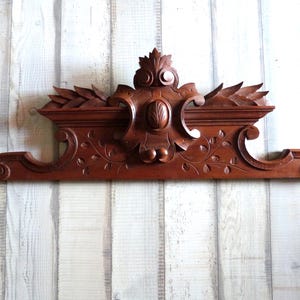 French antique door pediment XL handcarved wooden architectural salvaged hanging canopy fronton w acanthus shield, architecture home decor