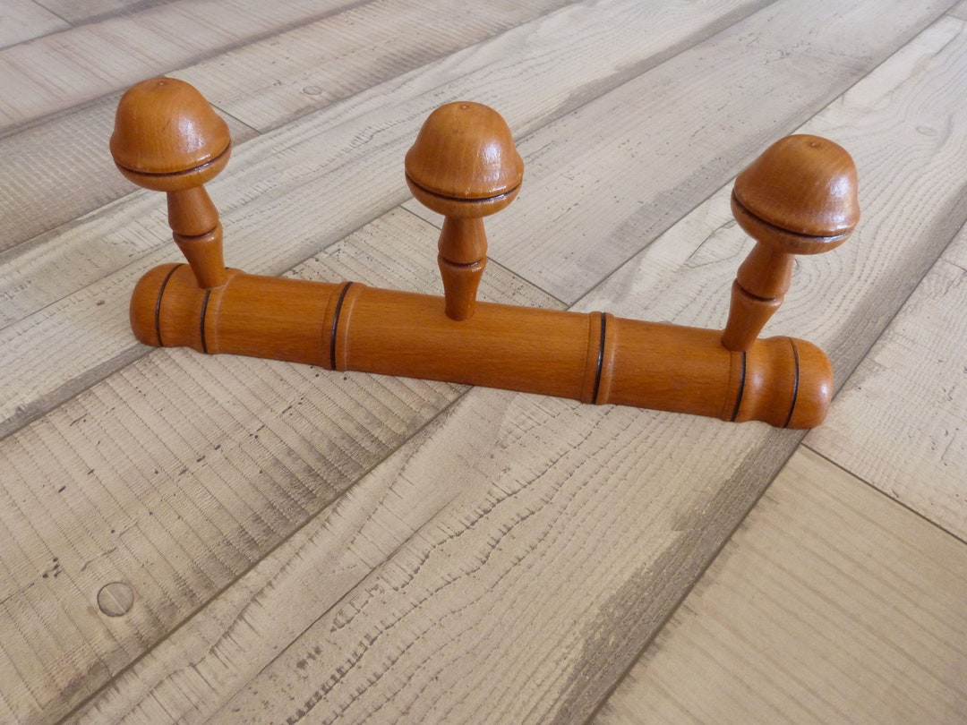 French Antique Coat Rack Peg Hook Hat Rack Carved Wooden Wall Rustic Coat Hanger W 3 Knobs Hat