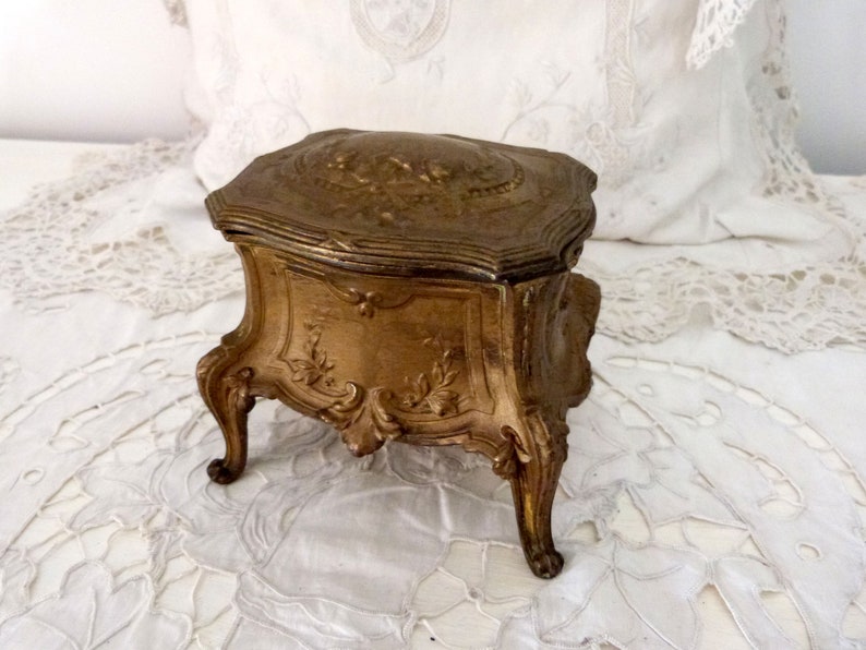 Antique French Box Floral Spelter Antique Jewelry Trinket Box Etsy