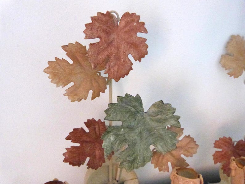 Vintage French tole wall sconces lamps PAIR wallsconces w wine leaves toleware lighting wall fixtures French country cottage wallsconces image 10