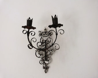 Antique French wall candle holder stick fixture, hand forged iron wallsconce country decor rustic French cottage farmhouse wall decor