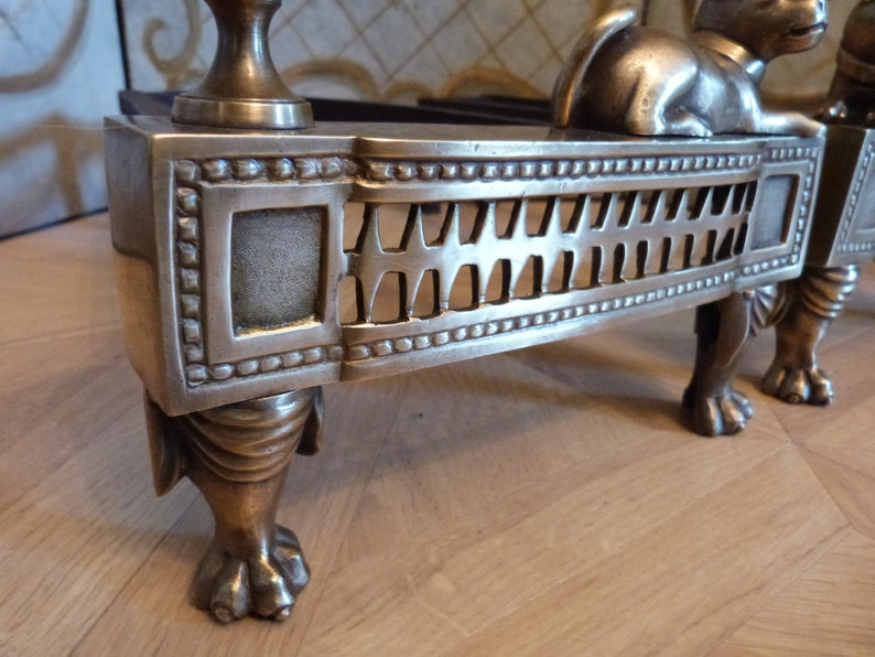 Antique French Bronze Fireplace Andirons Firedogs W Pug Mops Etsy