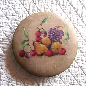 Vintage French hand painted confectionery candy shop fruit box, decorative keepsake storage box w painted fruit, candy shop from Marseille