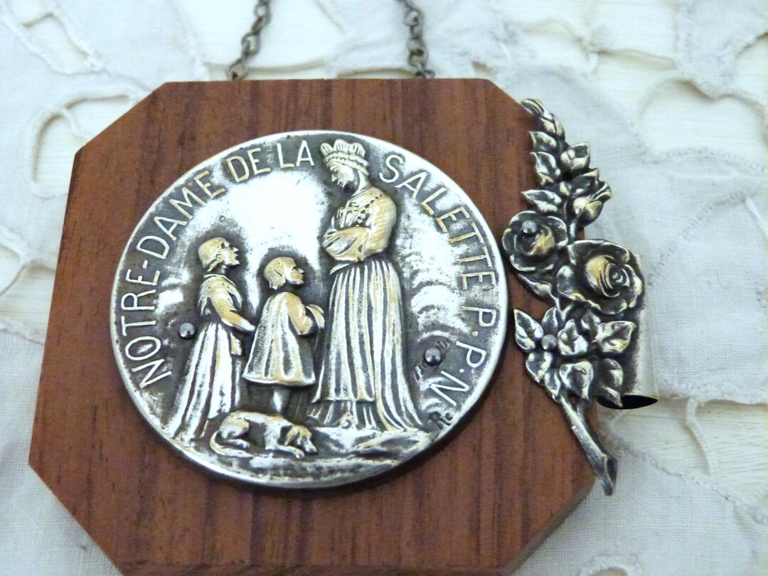 Antique French Rosary Wall Hanger Frame W Our Lady of Salette W ...