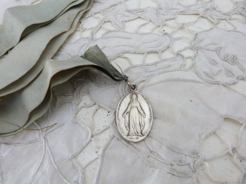 Antique French Signed Religious Medal Holy Virgin Mary Our Lady of ...