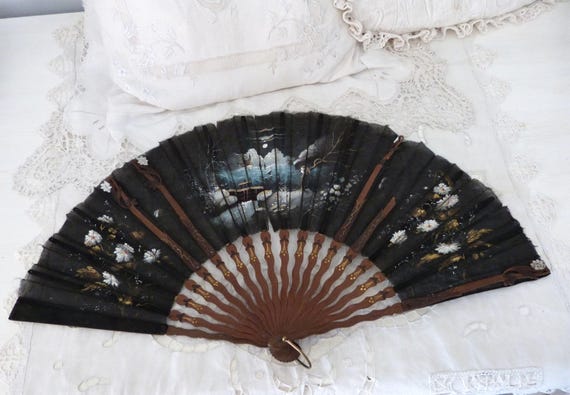 1800年代のアンティーク扇子、折りたたみ式扇子、フランスのシャトー 