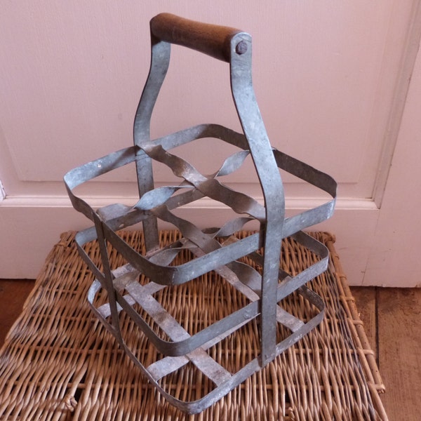 Antique French wine bottle carrier 1920s wine or milk bottle rack, French vintage country cottage garden Jeanne d arc living decor