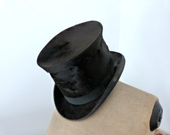 Antique French beaver top hat black opera theater Gibus steampunk top hat victorian mens stovepipe top hat man accessories gothic dudes hat