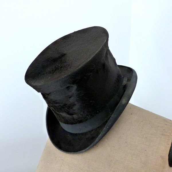 Antiguo sombrero de copa de castor francés teatro de ópera negro Gibus steampunk sombrero de copa victoriano hombres copa de copa sombrero de hombre accesorios góticos sombrero
