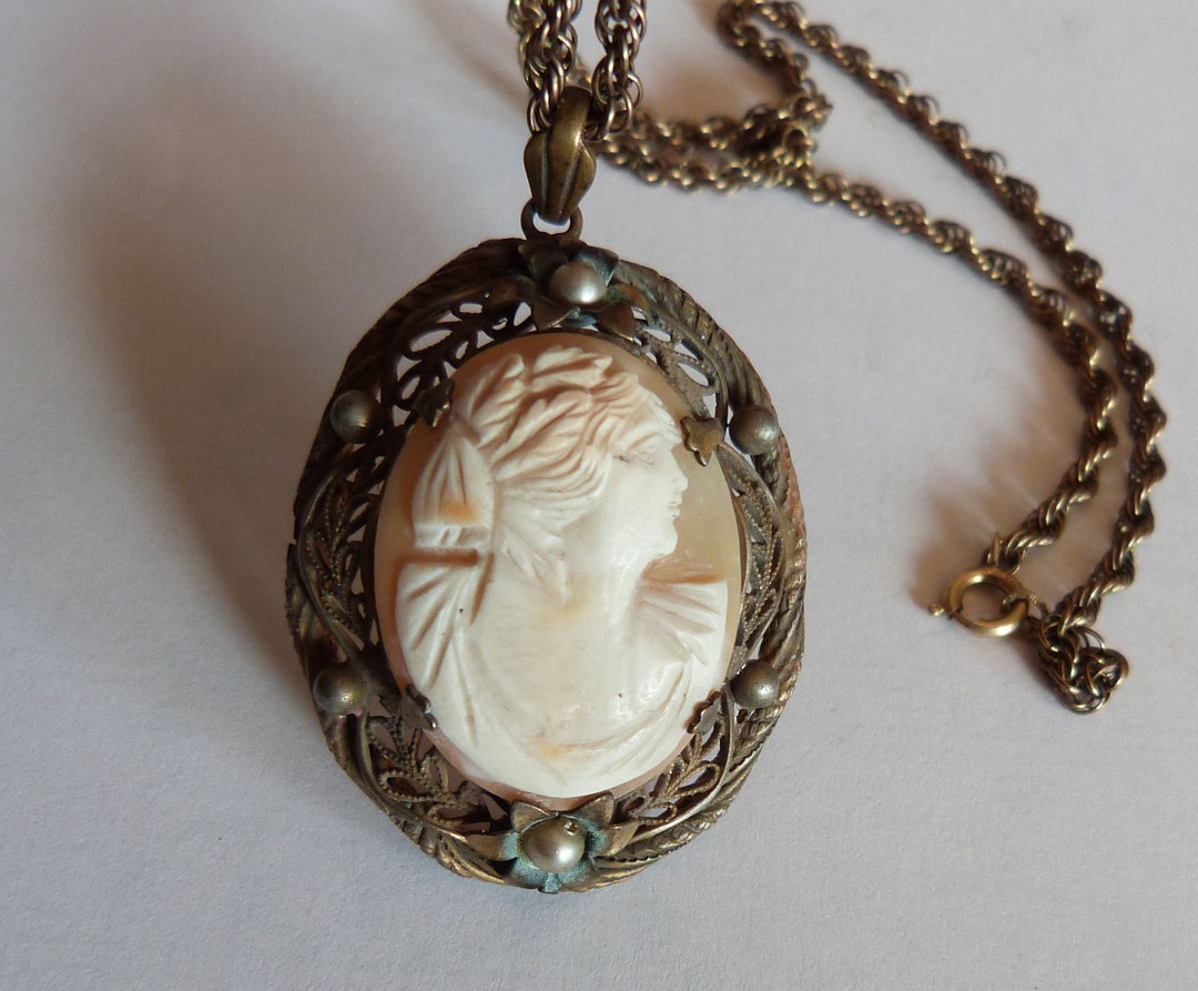 Antique French Carved Shell Cameo Necklace W Faux Pearls - Etsy