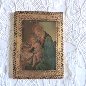 Vintage Florentine frame madonna and infant child Jesus Christ icon gilded wooden devotional religious frame devotional wall art gift