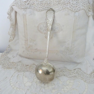 Antique French silverplated soup ladle silverware floral embossed tableware hallmarked silver table ware table decor, Christmas table decor