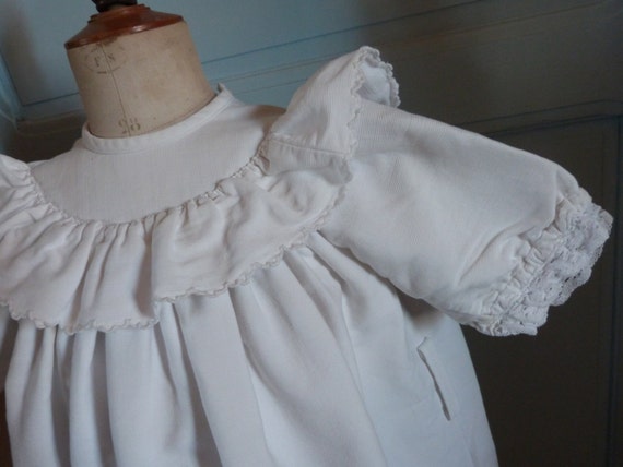 Girl/'s White Dress Vintage French ribbed cotton /& lace 1910