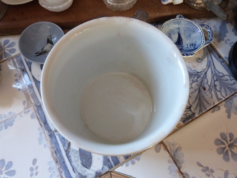 Antique pottery jar, handmade pot in white glazed earthenware Moulin des Loups, farmhouse country kitchen decoration image 4