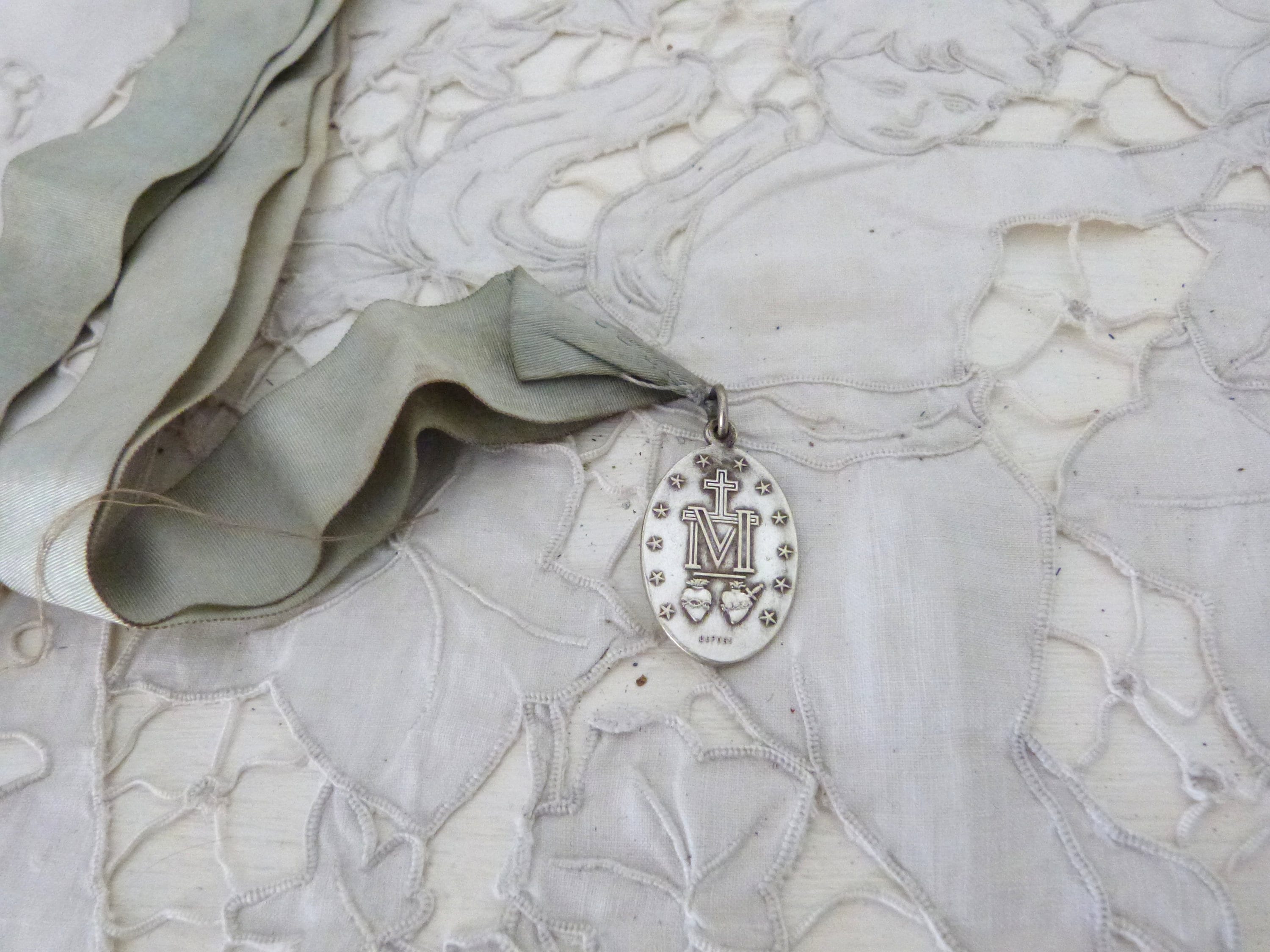 Antique French Signed Religious Medal Holy Virgin Mary Our Lady of ...