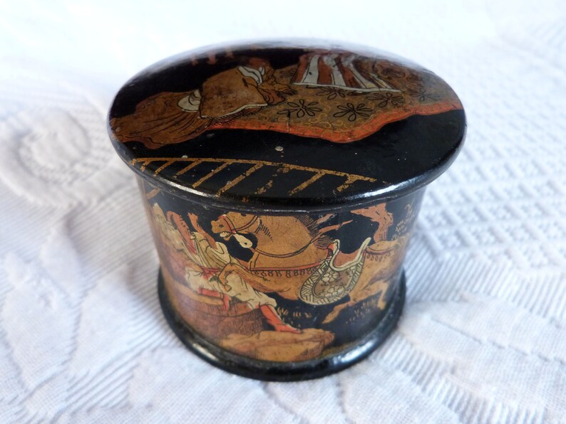Antique French paper mache powder box lacquered papermache box Etsy