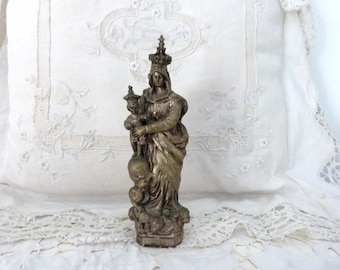 Antique French Madonna with child Jesus Christ signed religious statue our lady Holy virgin Mary w cherubs putti, devotional art gift