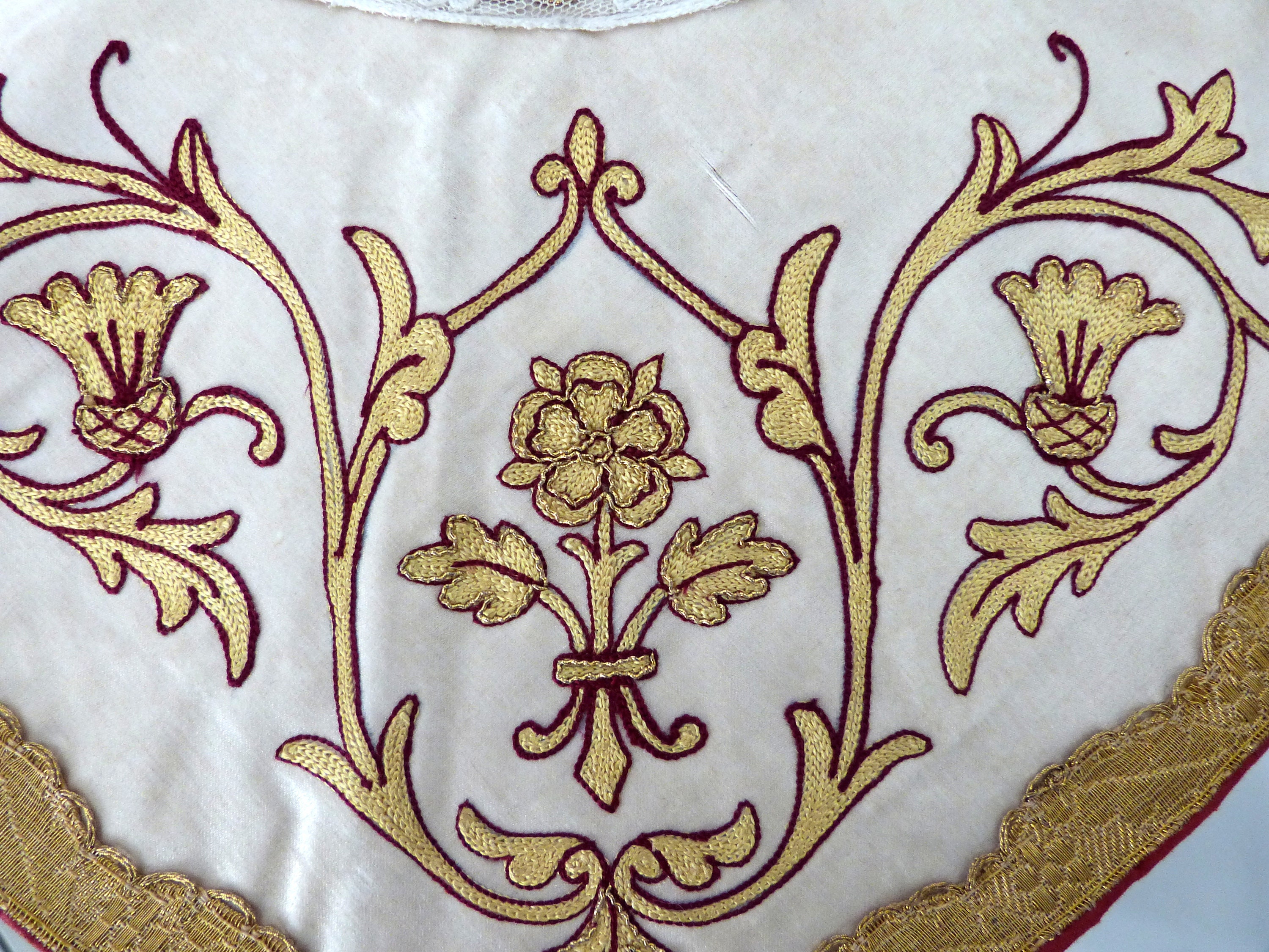 フランスアンティーク 19世紀 1880年頃 美しい手刺繍 アプリカシオン