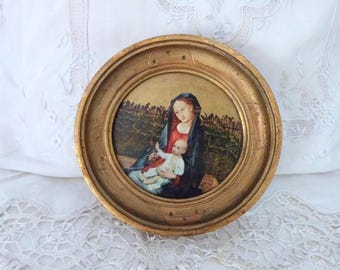 Antique French wax sculpture carving Madonna and child Jesus