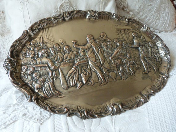 Antique Italian silver plate decorative wall dish plate tray Antique Italian silver plate decorative wall dish plate tray