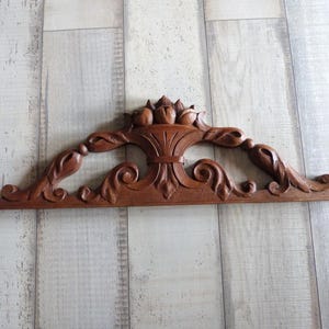 French antique door pediment handcarved wooden architectural salvaged wall hanging canopy fronton w fruit, acanthus leaves architecture deco
